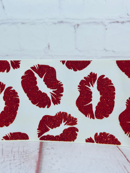 Glitter Red Kisses on white