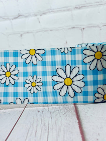 Blue plaid with Daisies