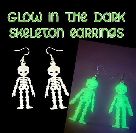 Glow in the dark skeleton earrings
