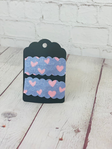 Purple w/ pink heart glitter snap clips